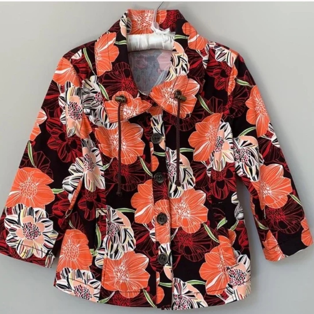 Saq Harbor Floral 3/4 Sleeve Jacket
    drawstring neck pockets # petite